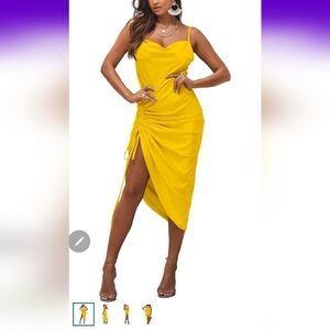 Elegant Yellow Ruched Dress XL